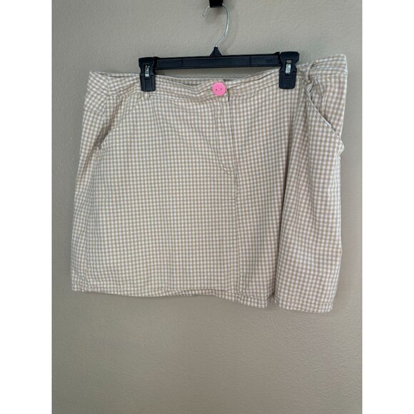 White Stag Womens Tan Skort 18 button zipper cotton mini plaid shorts skirt - Picture 2 of 8